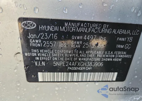 2016 Hyundai Sonata Se из США, поврежденный, VIN 5NPE24AFXGH383906